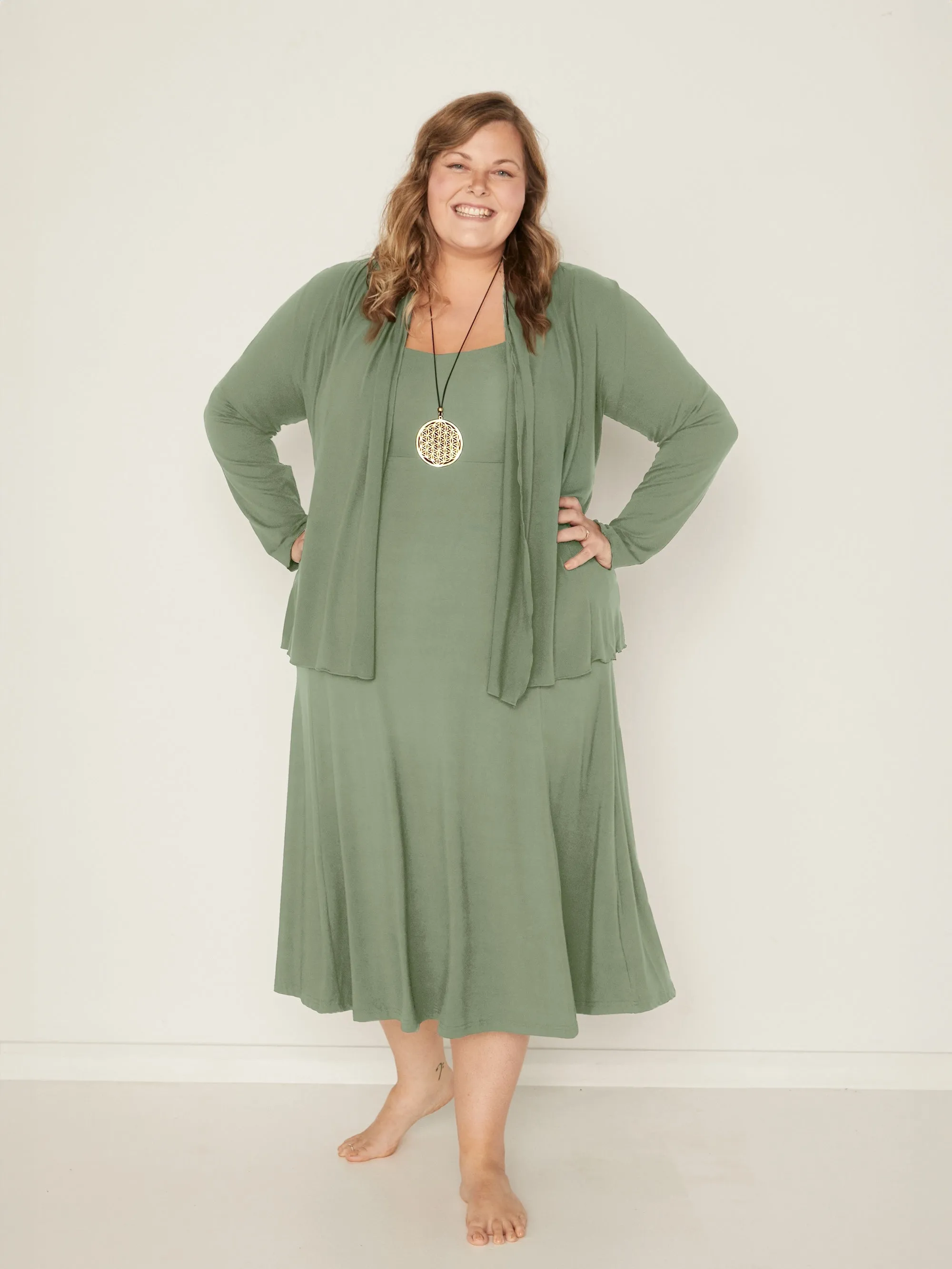 Bamboo Essential Dress with Pockets - Eucalyptus