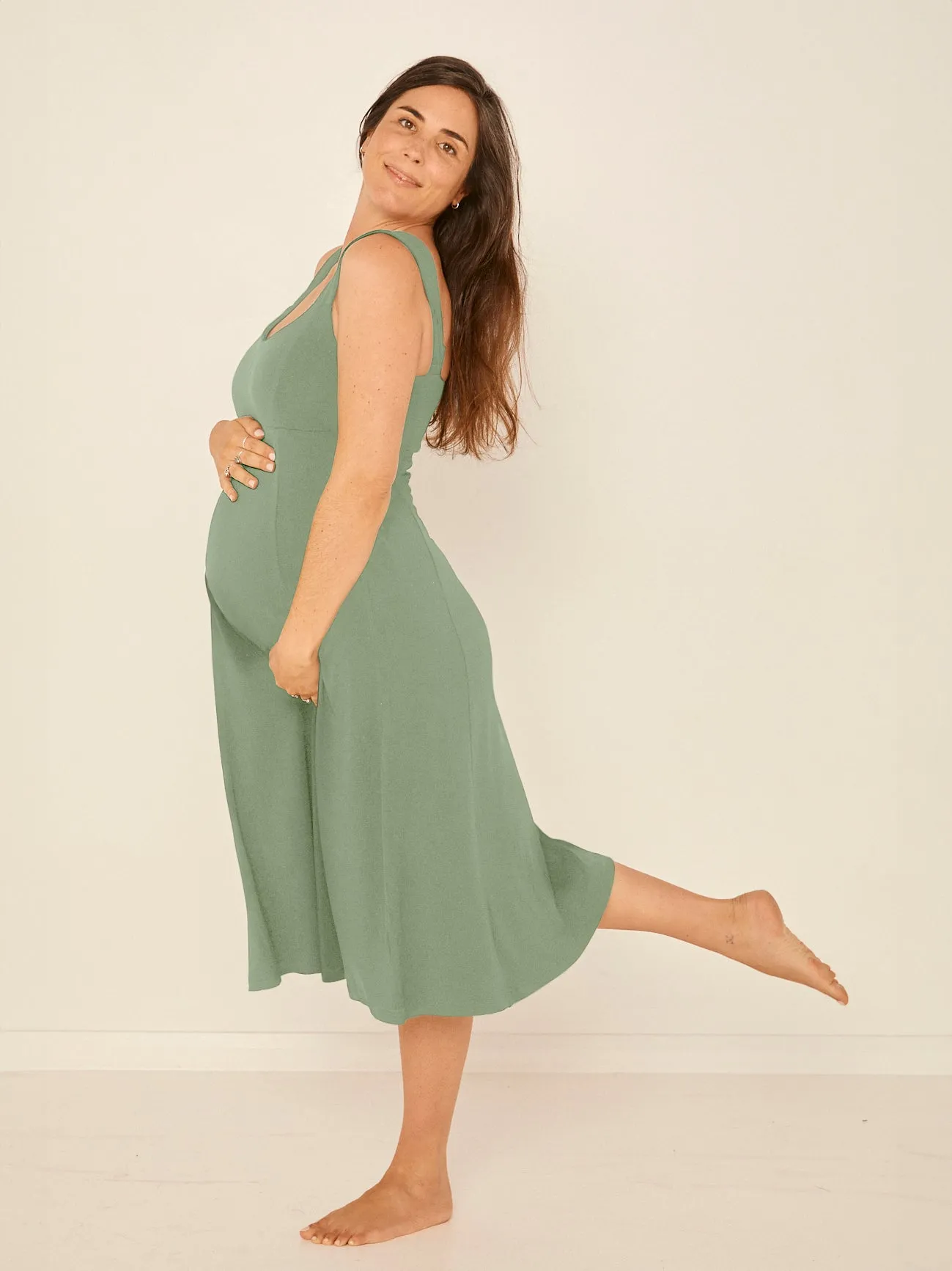 Bamboo Essential Dress with Pockets - Eucalyptus