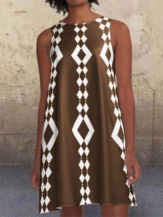 Black 1960's Geometric Pattern Pockets A-Line Retro Printed Casual Dresses