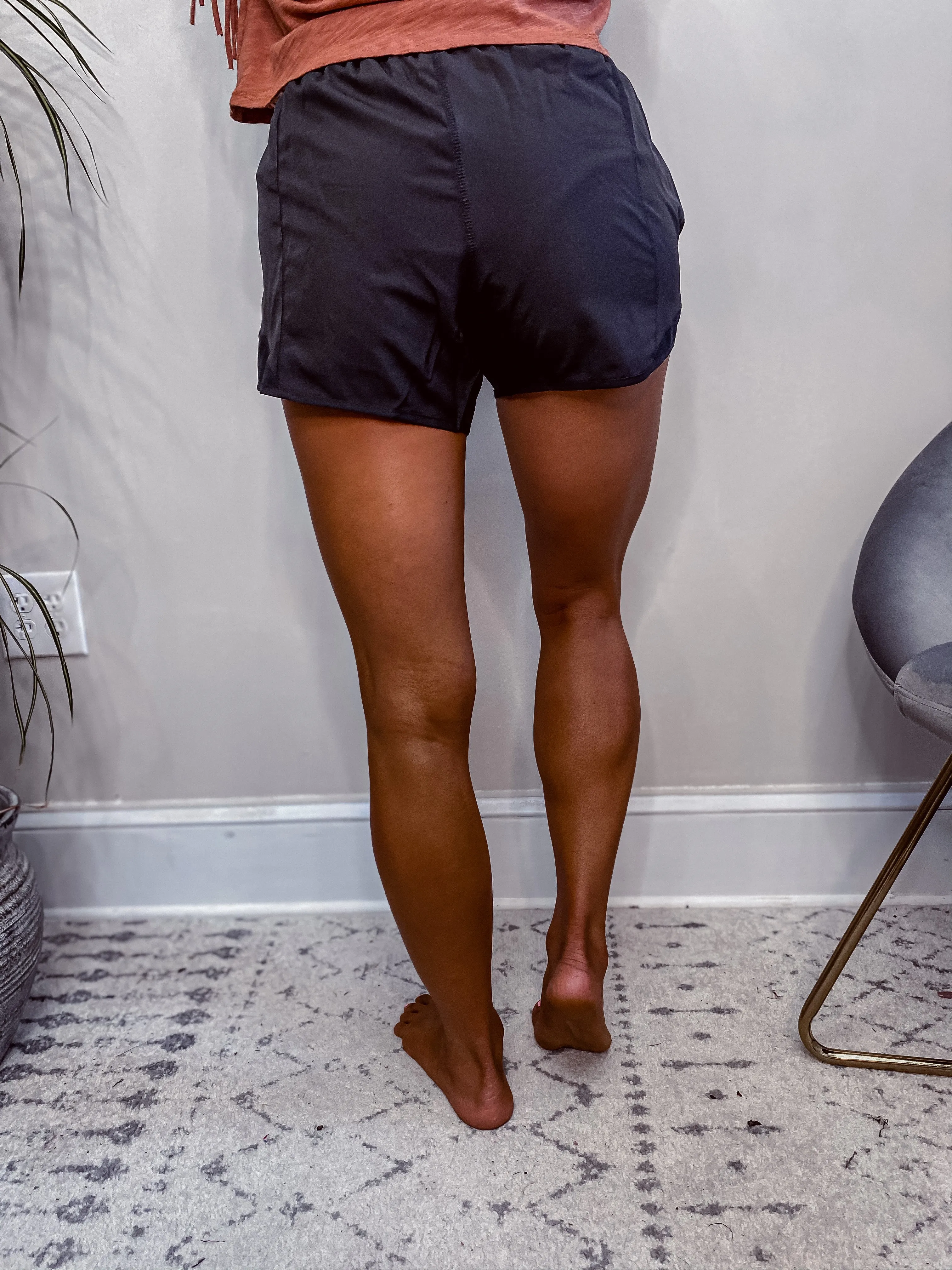 Black Solid Athletic Shorts