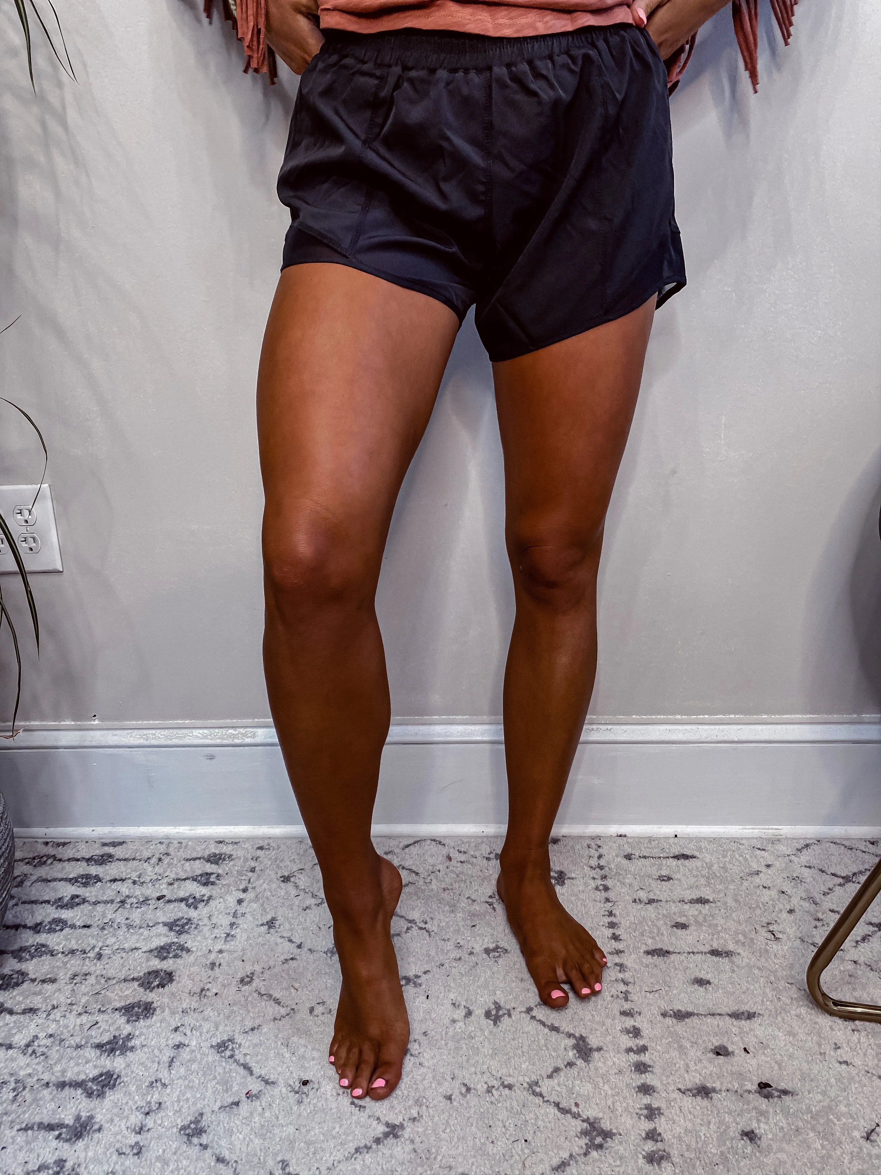 Black Solid Athletic Shorts