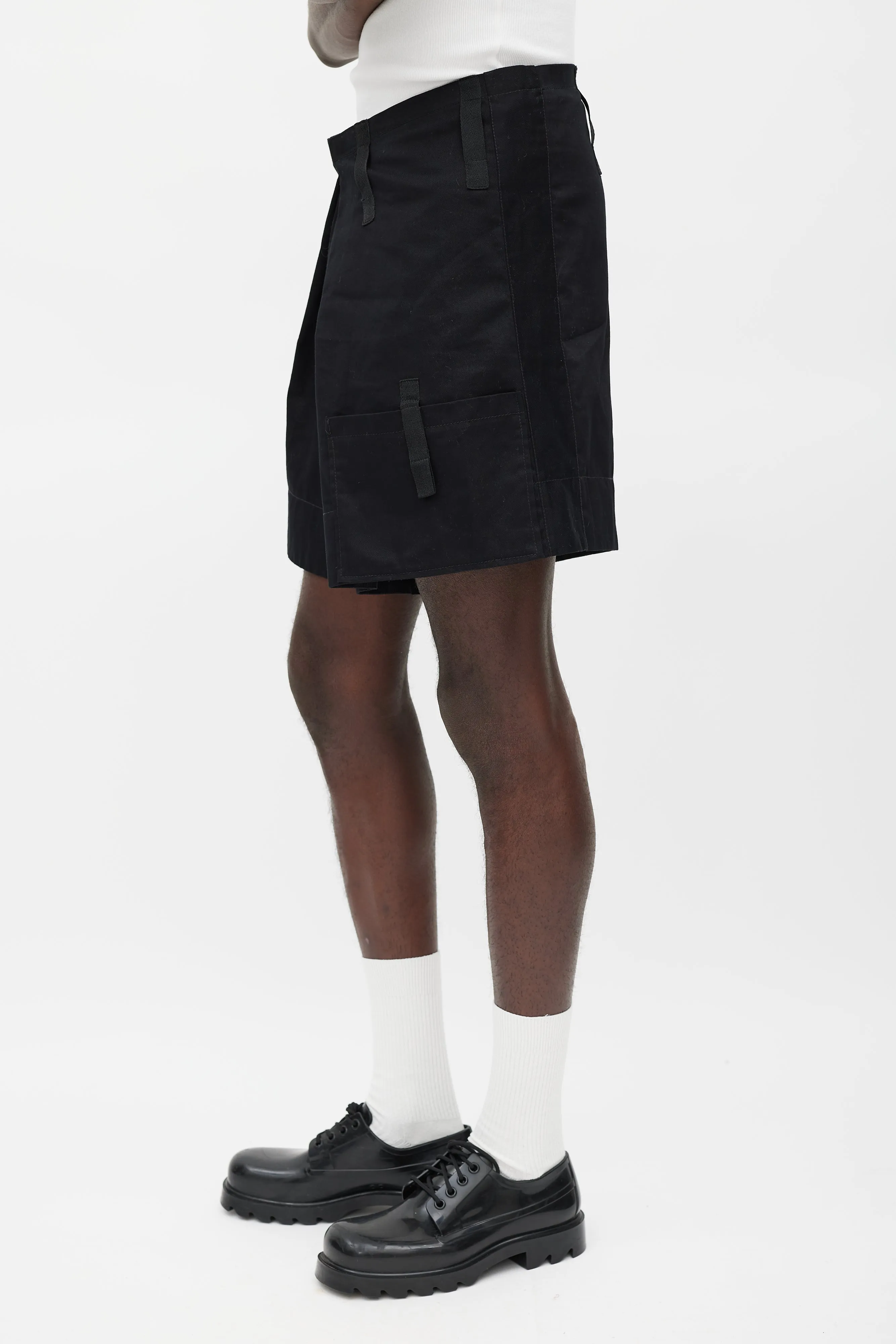Black Wide Leg Cargo Short