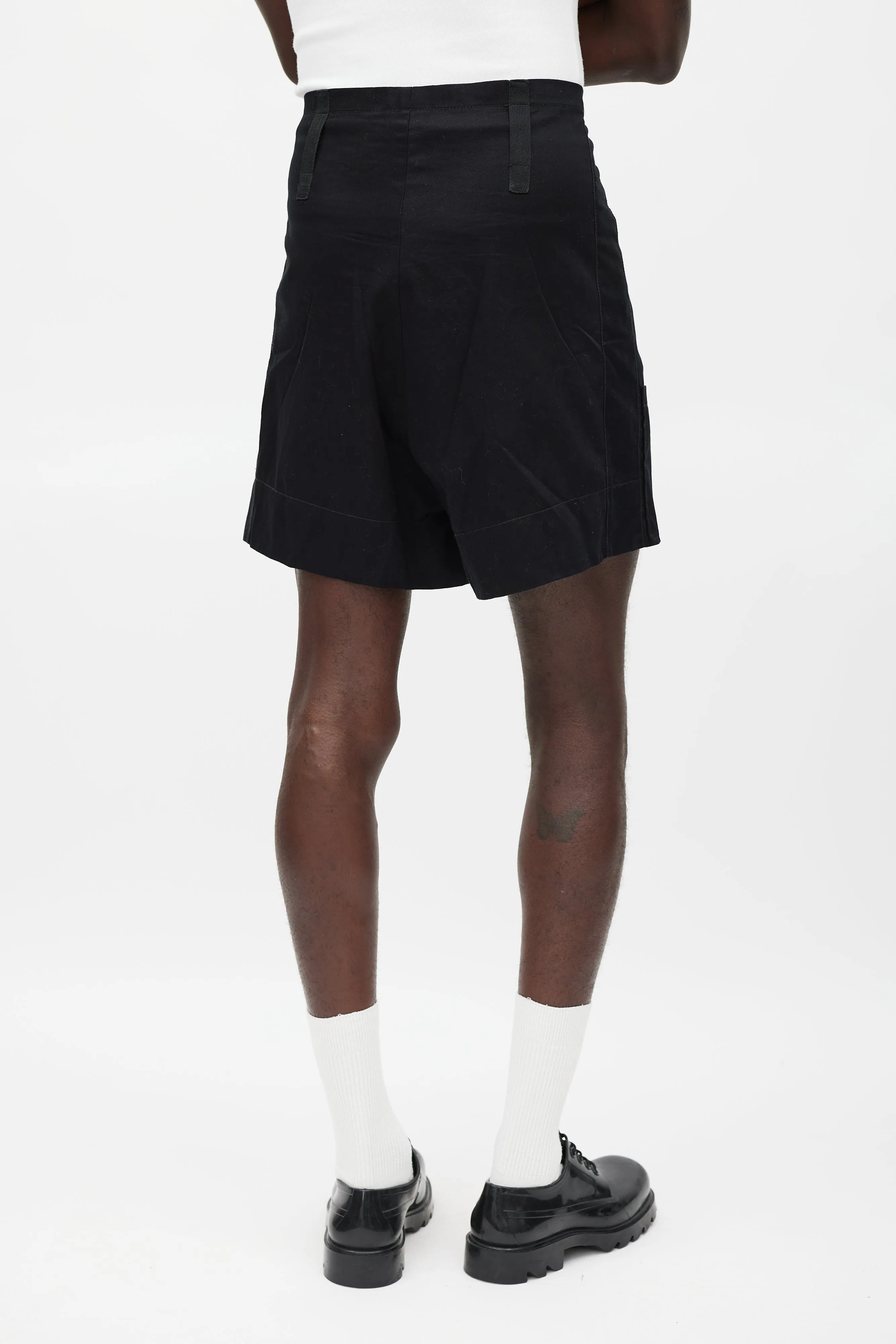 Black Wide Leg Cargo Short