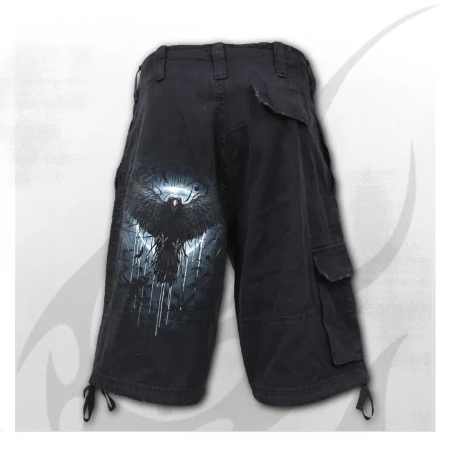 Crow Moon Mens Black Cargo Shorts