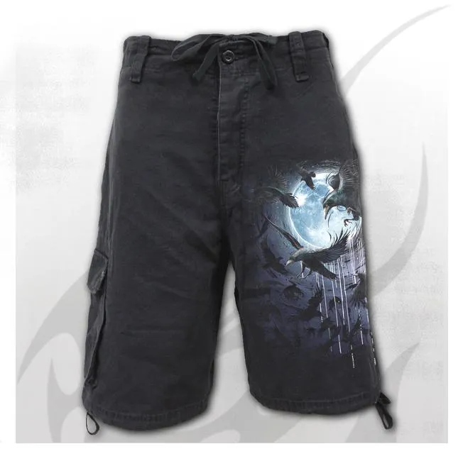 Crow Moon Mens Black Cargo Shorts