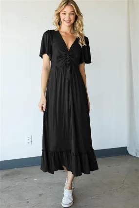 D5366 - V-NECK KNOTTED SHORT SLEEVE MIDI DRESS 2-2-2
