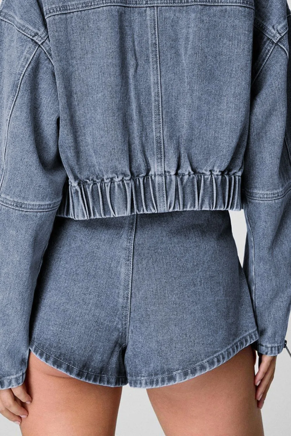Drawstring Cargo Denim Shorts with Pockets