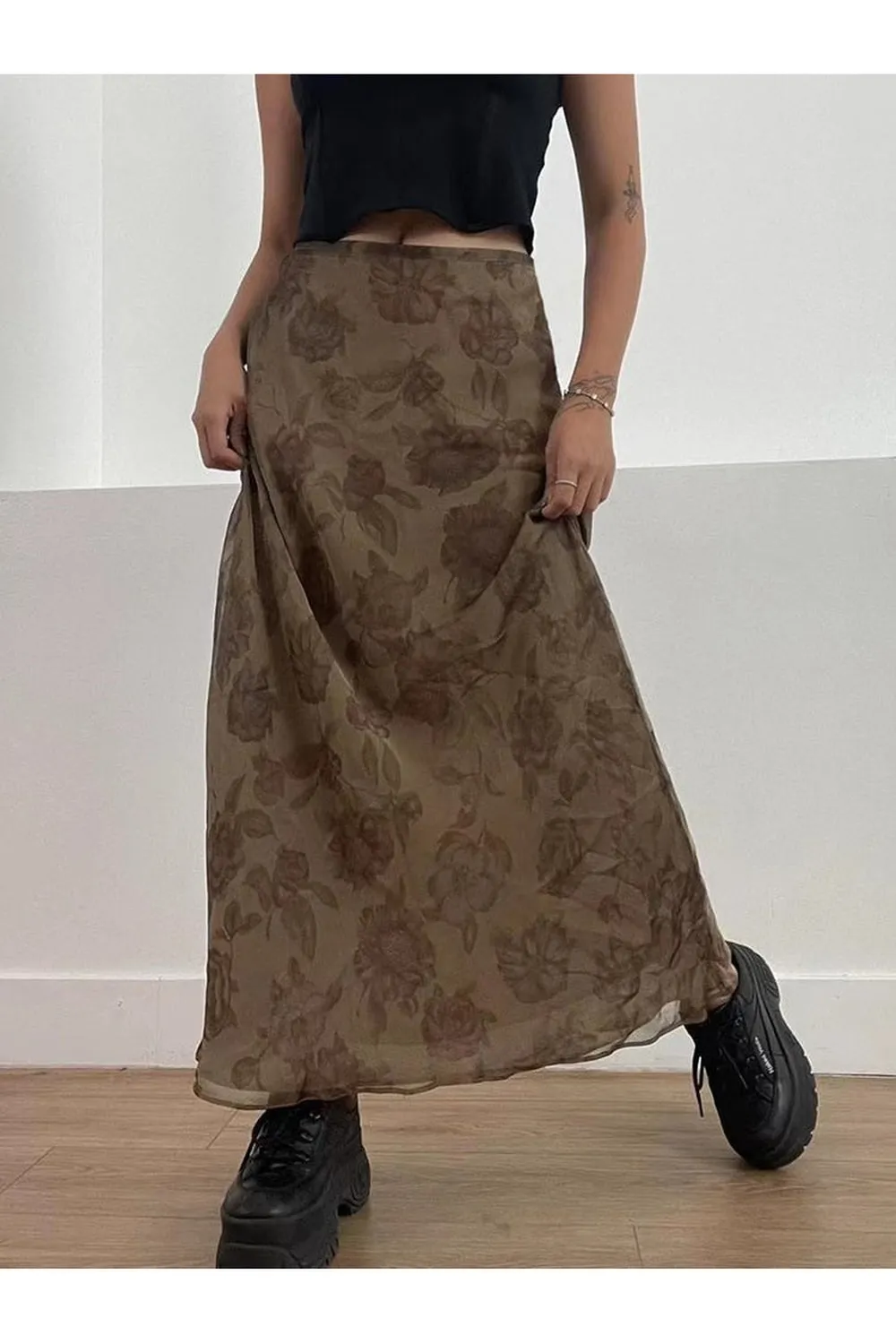 Fairycore Grunge Floral Print Maxi Skirts