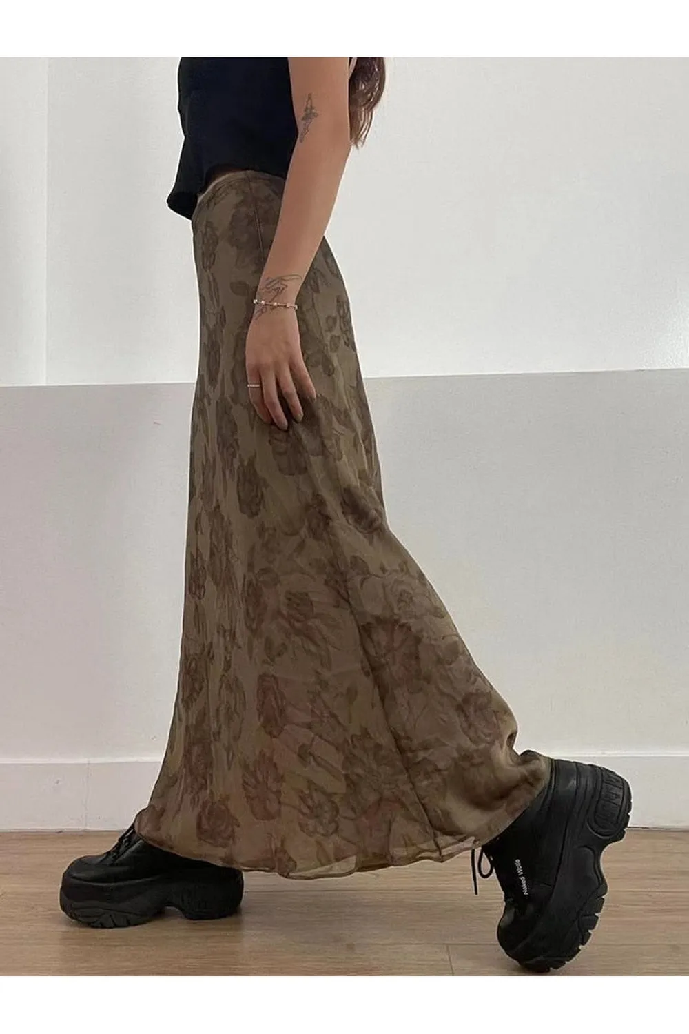 Fairycore Grunge Floral Print Maxi Skirts