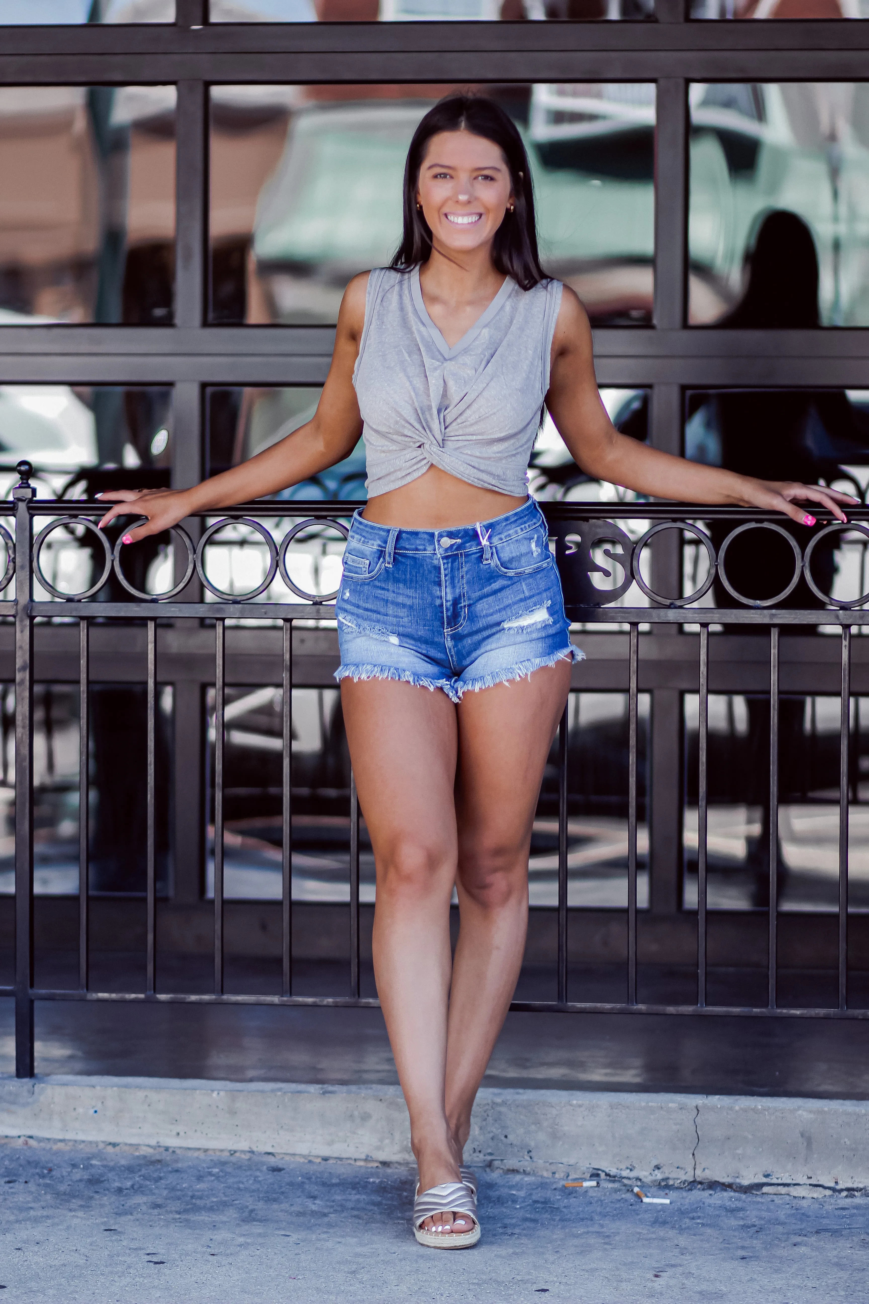 Heather Grey Twist Knot Sleeveless Crop Top