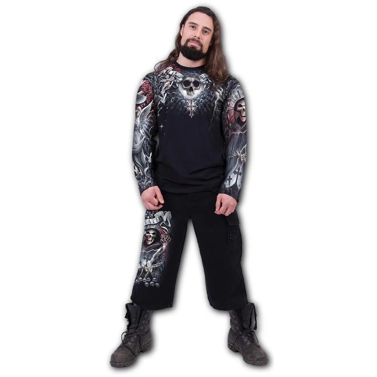 Life Or Death Cross Mens 3/4 Black Cargo Shorts