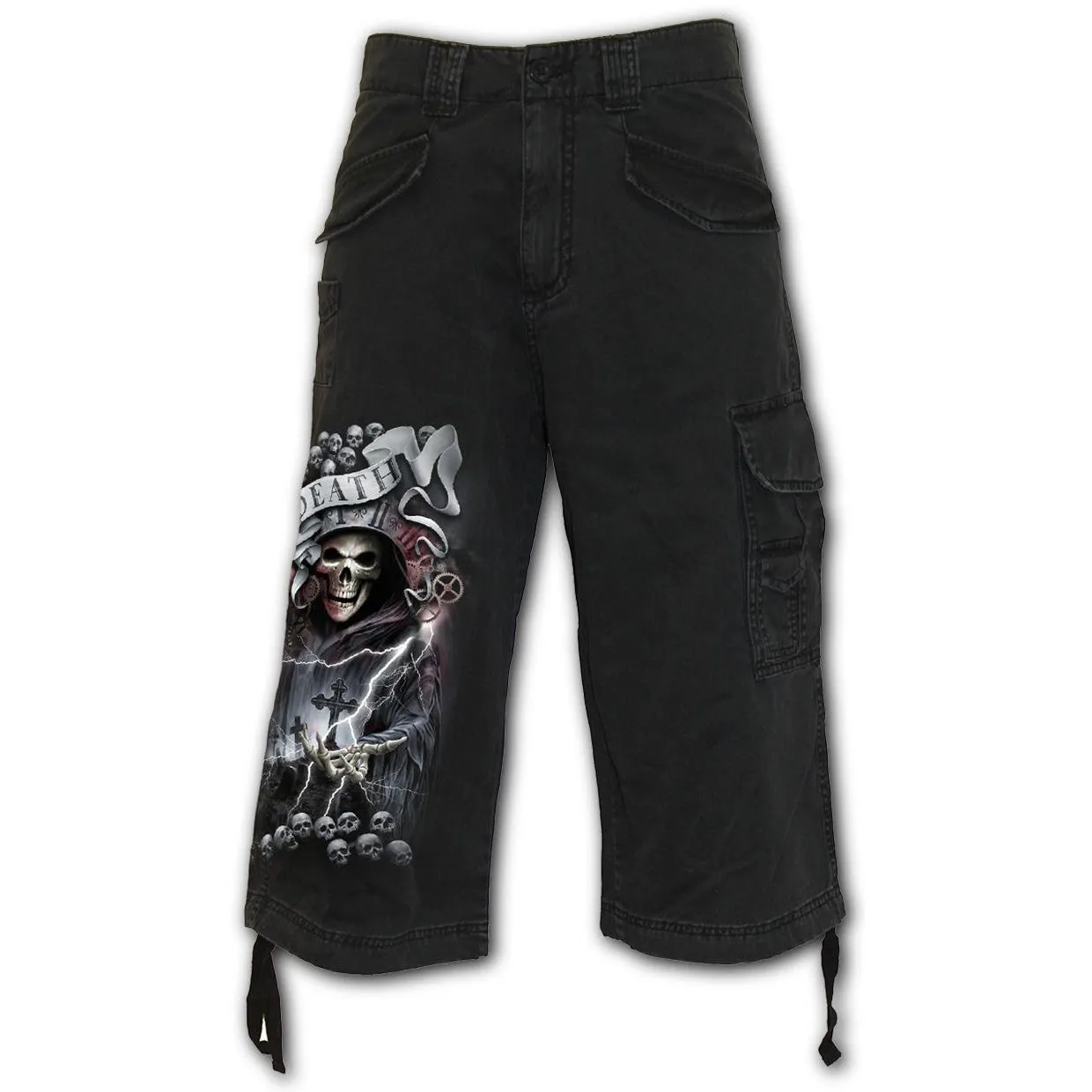 Life Or Death Cross Mens 3/4 Black Cargo Shorts