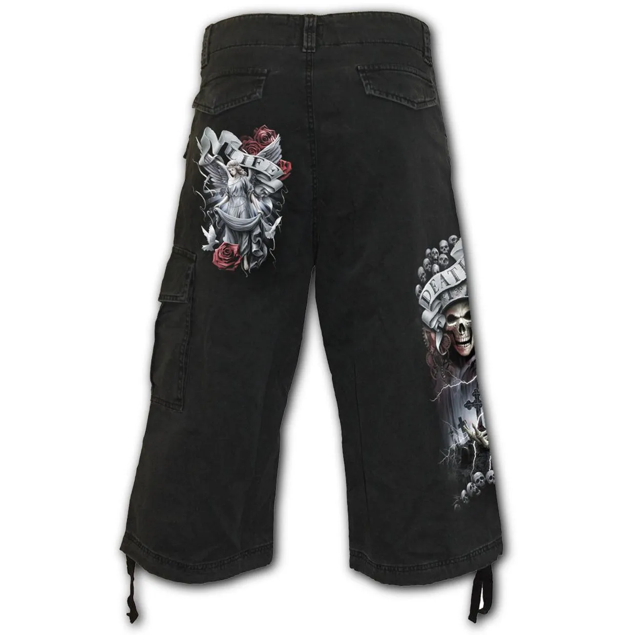 Life Or Death Cross Mens 3/4 Black Cargo Shorts