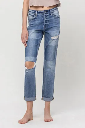 Mid Rise Faded Patch Boyfriend Jean 2