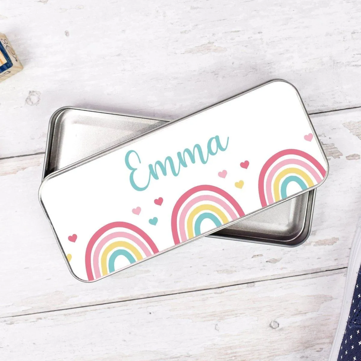 Personalised Rainbow Pencil Case, Rainbow  School Pencil Case, Kids Rainbow Metal Pencil Case, Girls School Pencil Tin, Rainbow Gifts, Girls