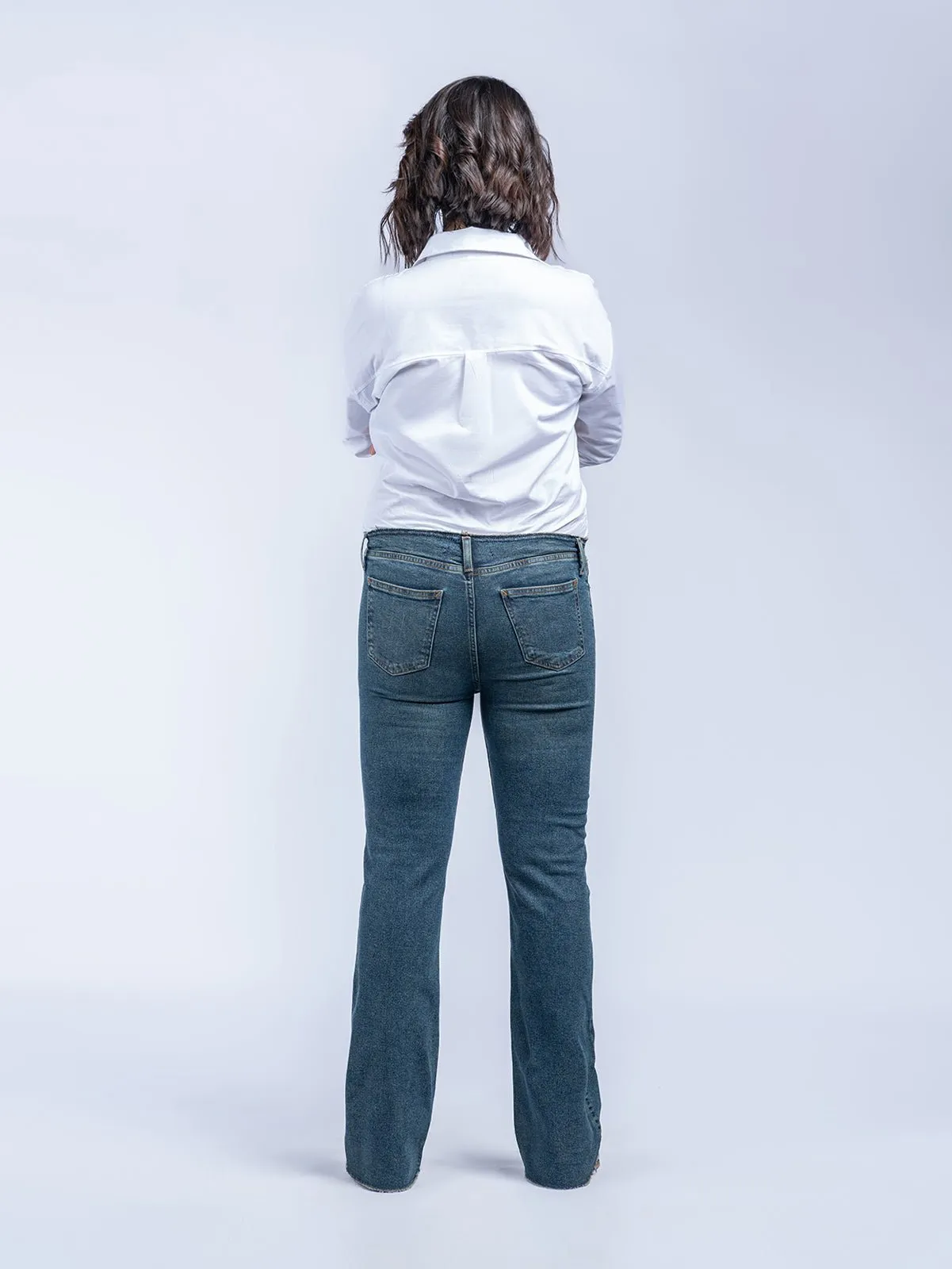 Rough Waist and Hem Flare Leg Jeans