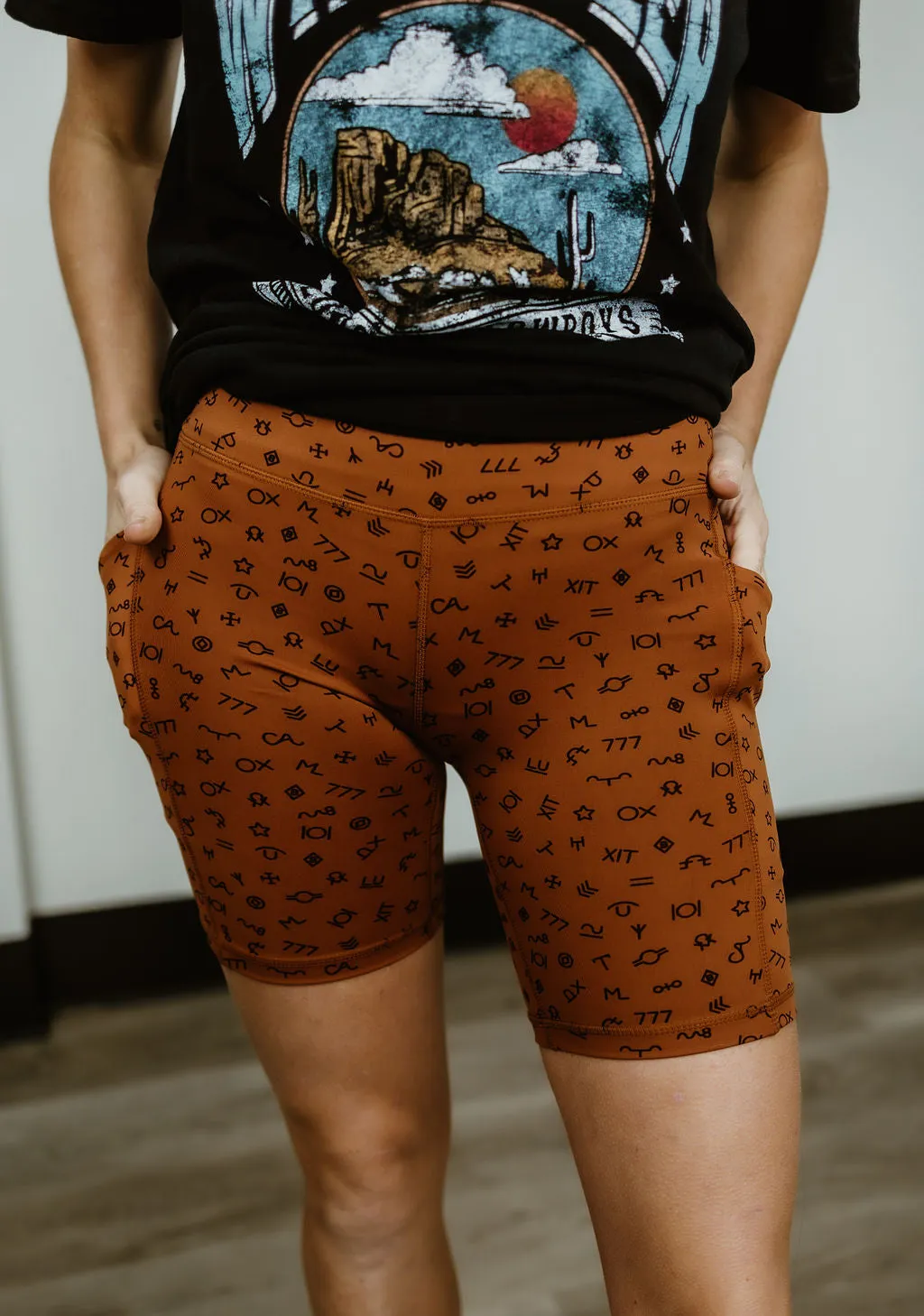 Western Branded Biker Shorts with Pockets